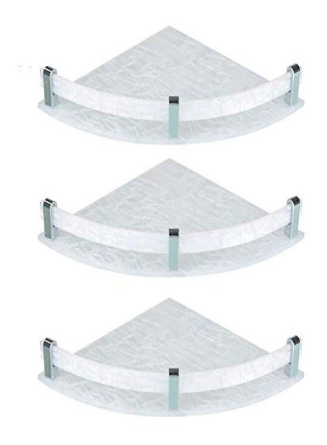 STIMULUS Bathroom Corner Shelf | Acrylic Wall Storage Oreniser Kitchen Shelves (White) (Pack of 3) (12x12 Inch | 30x30 cm) - Image 1